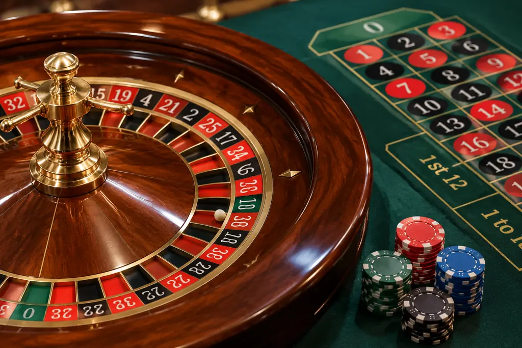 Bagian roda roulette dan petak taruhan kasino