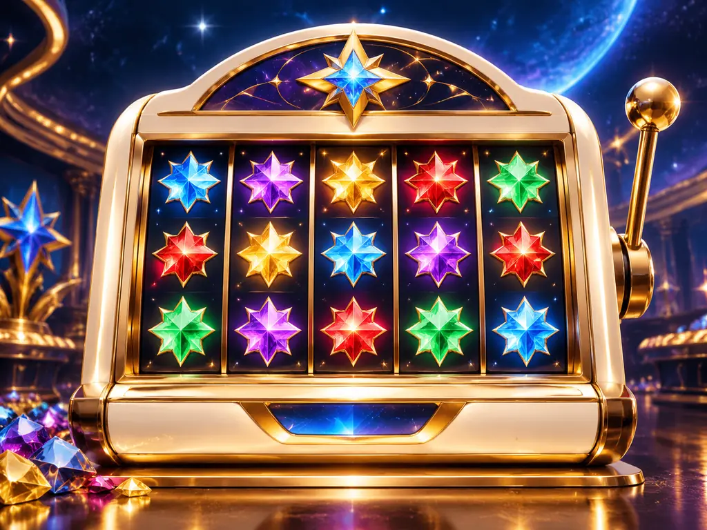 Ilustrasi permata dan bintang pada layar slot kasino